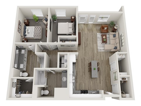 Floor plan for 2 beds, 2 baths, 1203 sqft